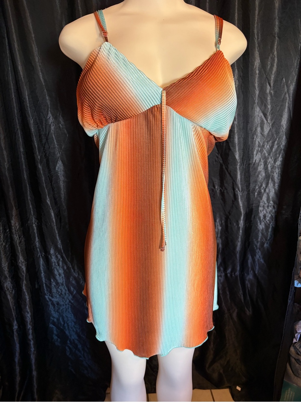 Striped Orange and Aqua Ribbed Flowy Dress